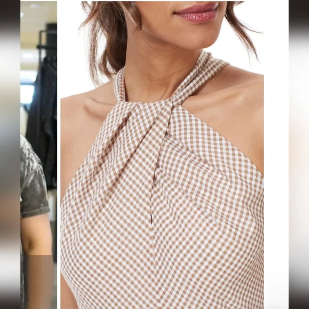 GAL MEETS GLAM Alma Two- Color Gingham Halter Neck Dress 20 - Picture 6 of 15